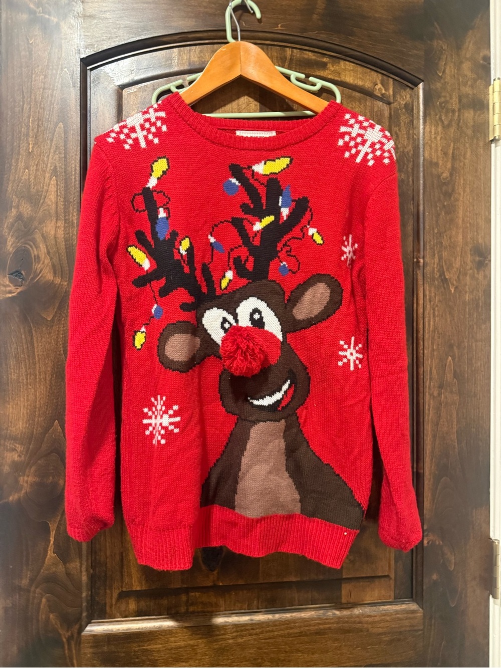 Daisys Boutique Red Reindeer Pom-Pom Holiday Sweater